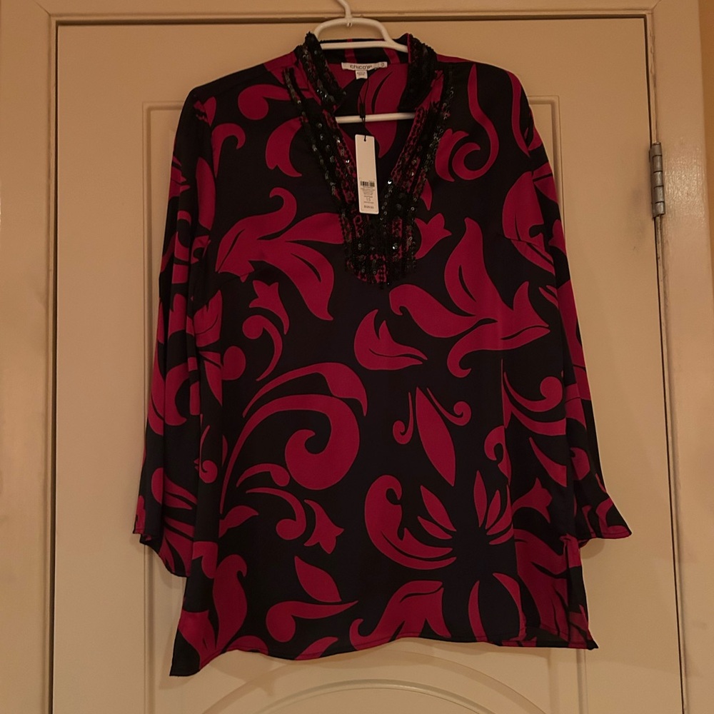 Chico's Black and Red Embellished Tunic